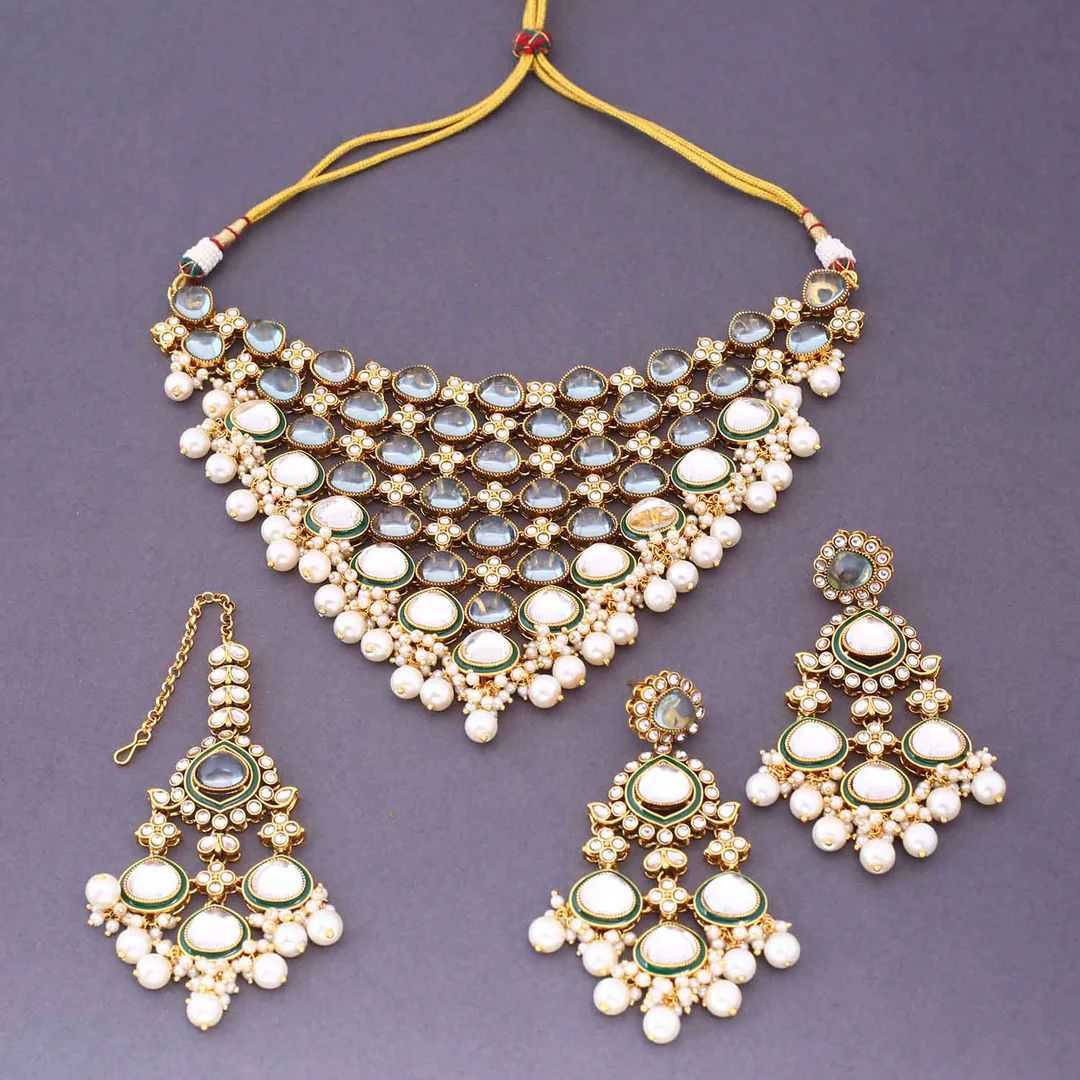 YNF Wholesale Brass Designer Crystal Necklaces KESH494 | Surat Manufacturer