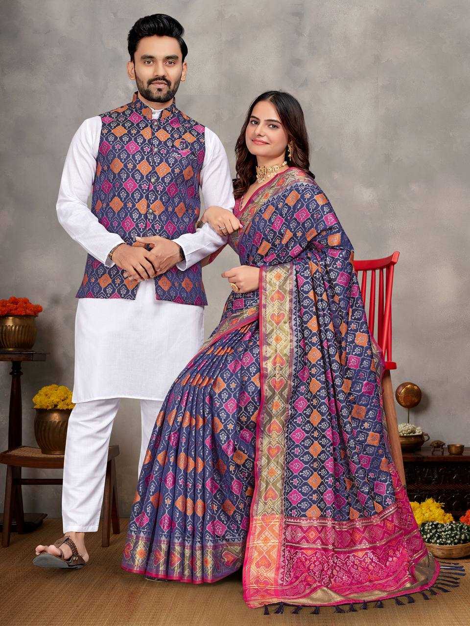 YNF Wholesale Jacquard Couple Kurta Pajama and Saree Sets KESH620 MOH-MAYA-1 | Surat Manufacturer