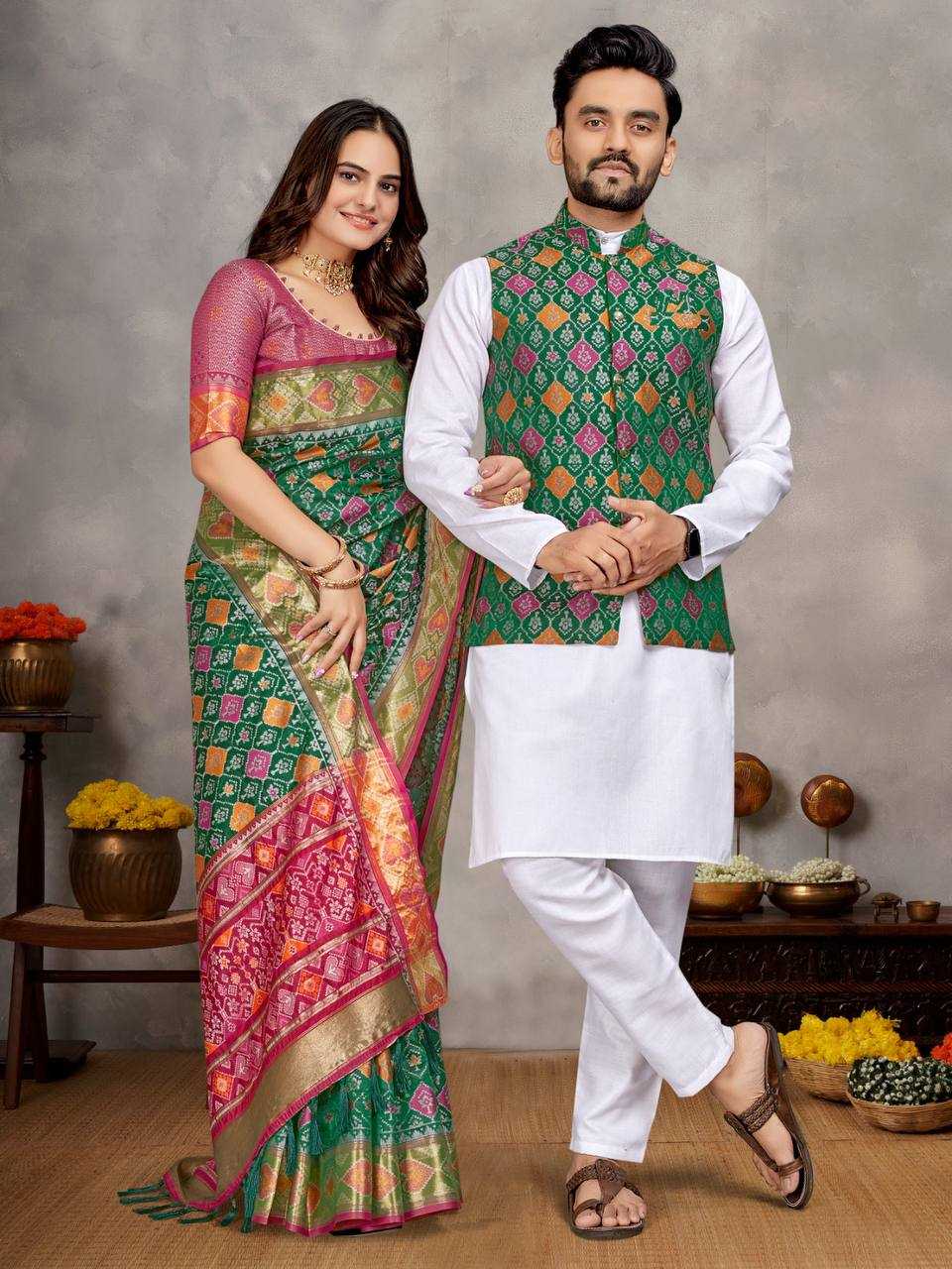 YNF Wholesale Jacquard Couple Kurta Pajama and Saree Sets KESH620 MOH-MAYA-1 | Surat Manufacturer
