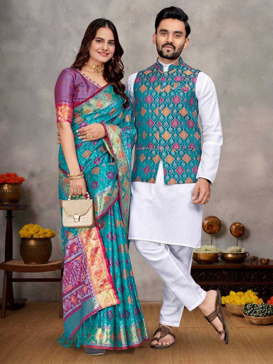 YNF Wholesale Jacquard Couple Kurta Pajama and Saree Sets KESH620 MOH-MAYA-1 | Surat Manufacturer