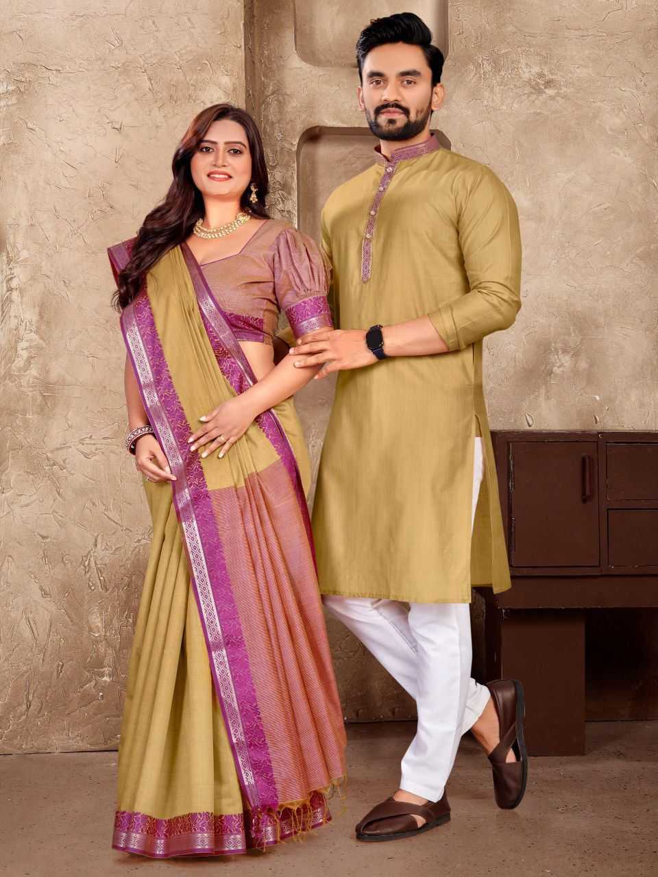 YNF Wholesale Linen Couple Kurta Pajama and Saree Sets KESH530 M-1 | Surat Manufacturer