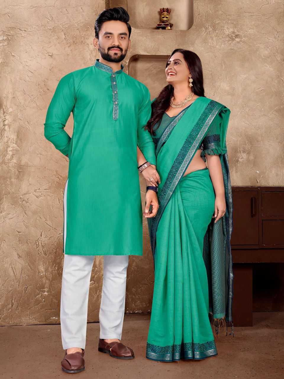 YNF Wholesale Linen Couple Kurta Pajama and Saree Sets KESH530 M-1 | Surat Manufacturer