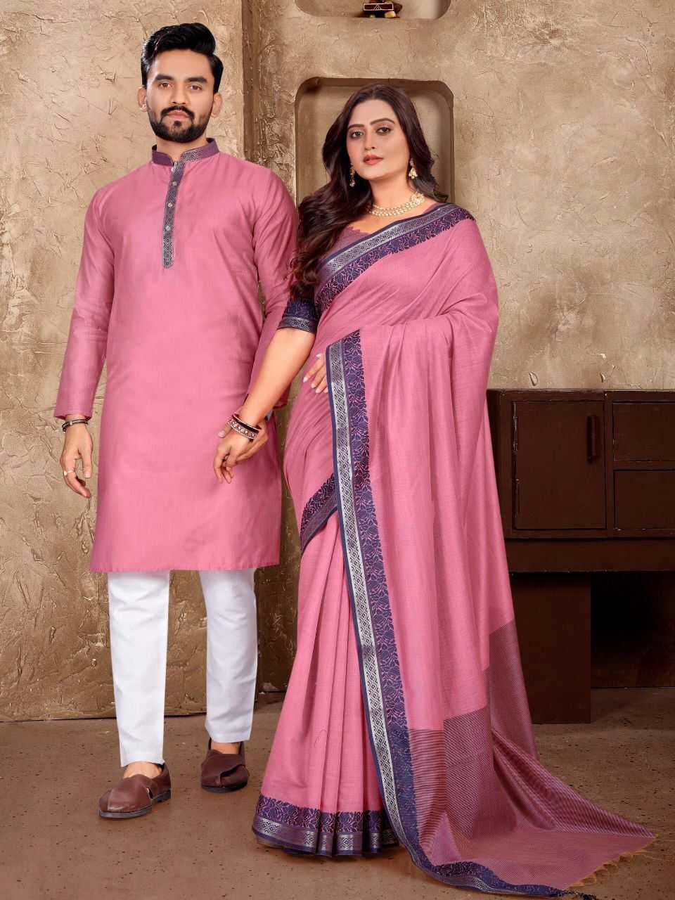 YNF Wholesale Linen Couple Kurta Pajama and Saree Sets KESH530 M-1 | Surat Manufacturer