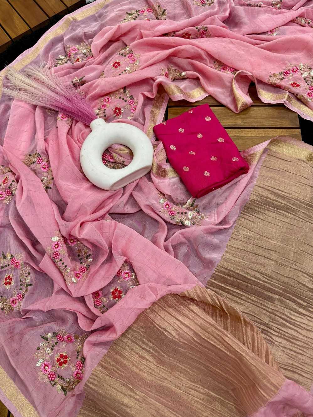 YNF Wholesale Chinon Sequence Sarees KESH676 Viscose Chex | Surat Manufacturer