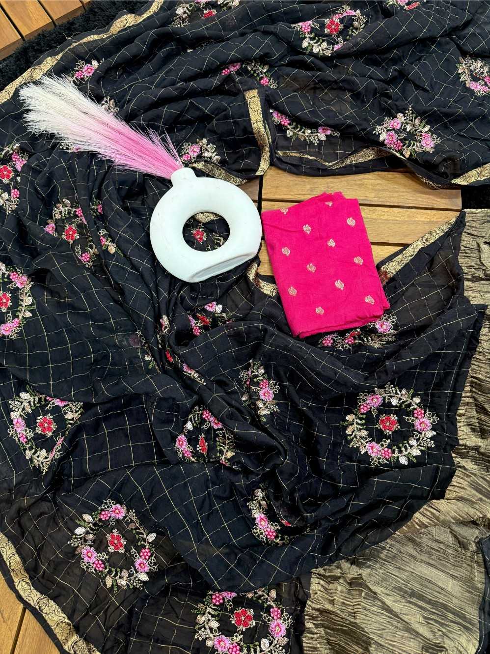 YNF Wholesale Chinon Sequence Sarees KESH676 Viscose Chex | Surat Manufacturer