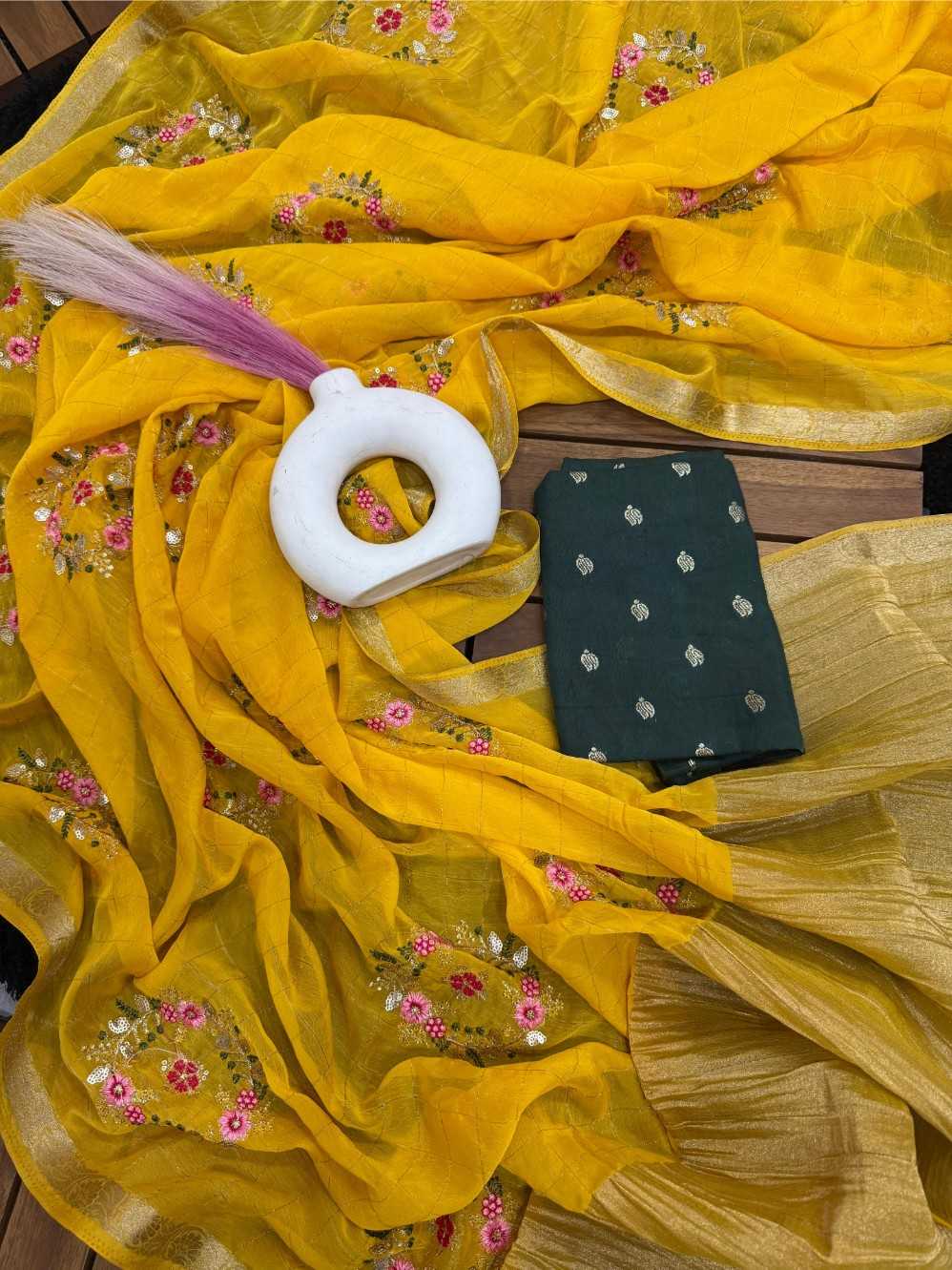 YNF Wholesale Chinon Sequence Sarees KESH676 Viscose Chex | Surat Manufacturer