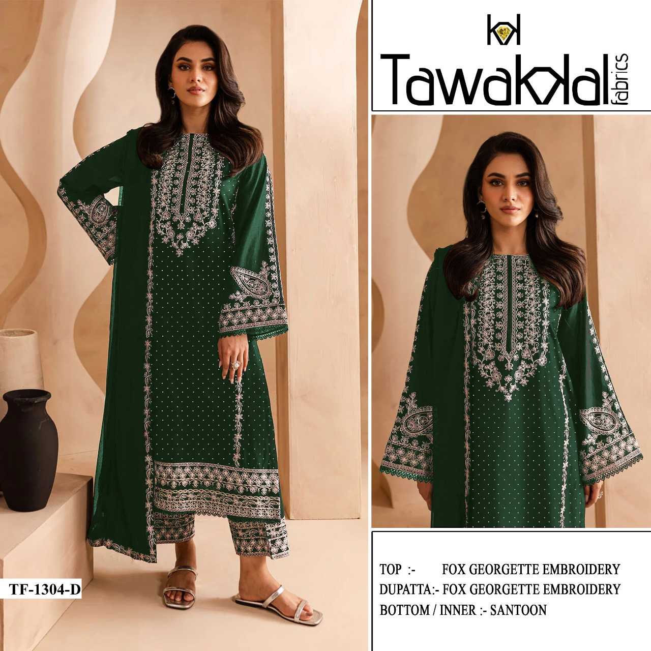 YNF Wholesale Faux Georgette Embroidery Suits RIN236 TAWAKKAL 1304 | Surat Manufacturer