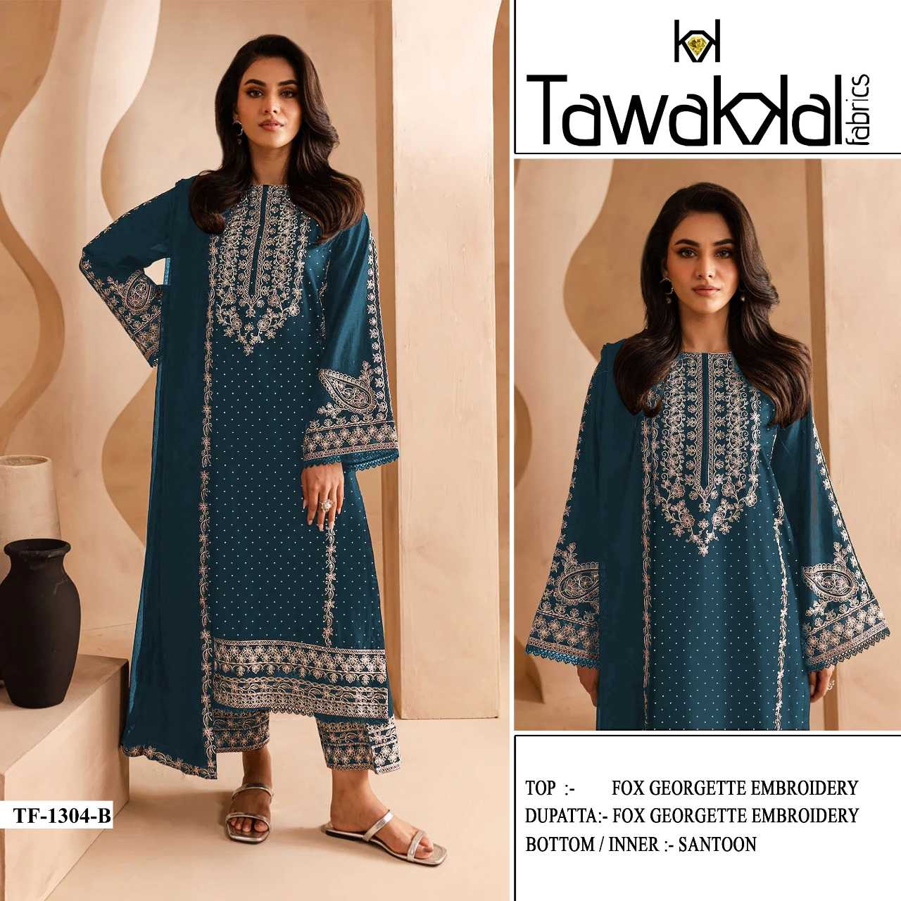 YNF Wholesale Faux Georgette Embroidery Suits RIN236 TAWAKKAL 1304 | Surat Manufacturer