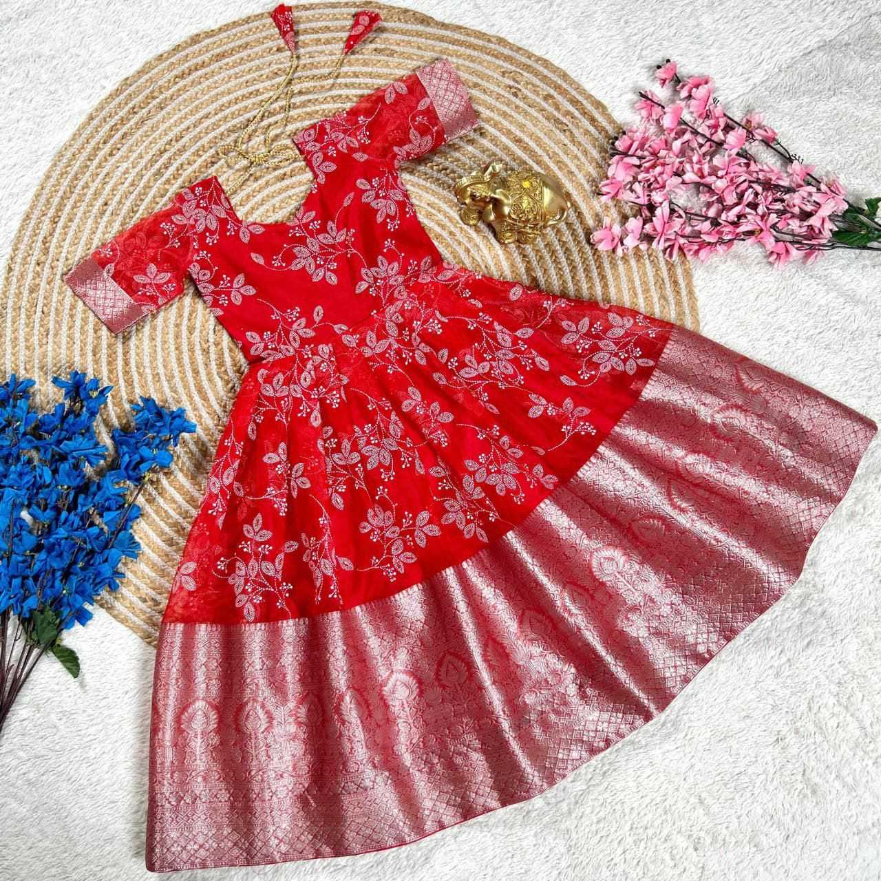 YNF Wholesale Organza Kids Gown RIN235 Rubber-print | Surat Manufacturer