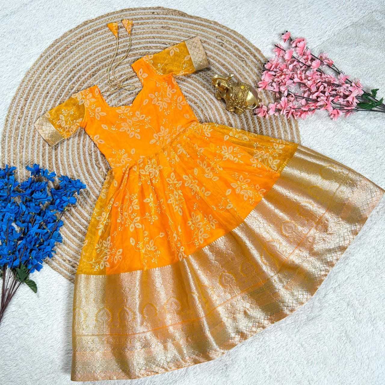 YNF Wholesale Organza Kids Gown RIN235 Rubber-print | Surat Manufacturer