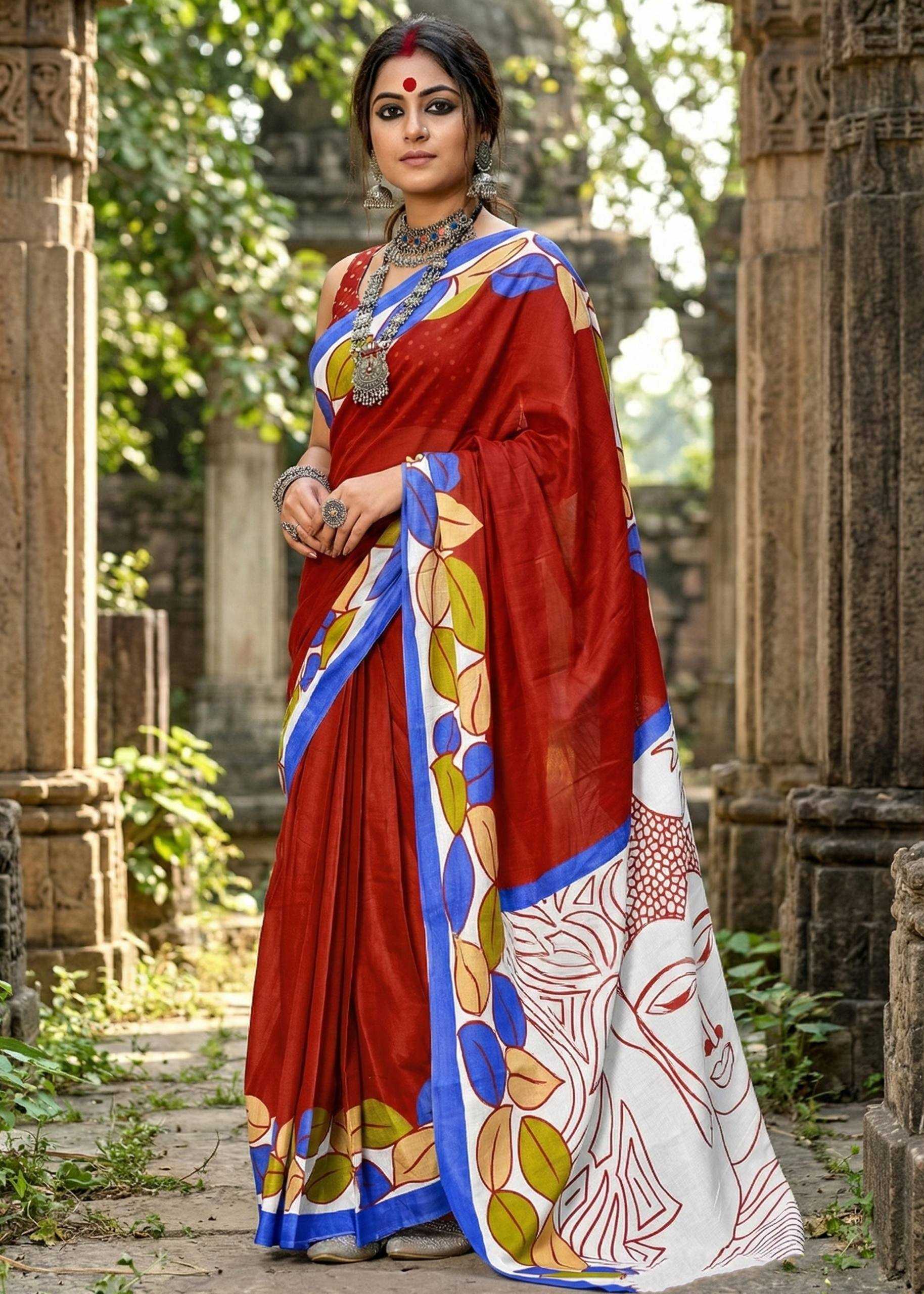 YNF Wholesale Cotton Printed Sarees RIN229 Madhubani | Surat Manufacturer