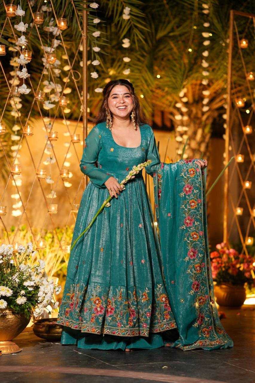 YNF Wholesale Crunchi Embroidery Gowns KESH104 TD-6098 | Surat Manufacturer
