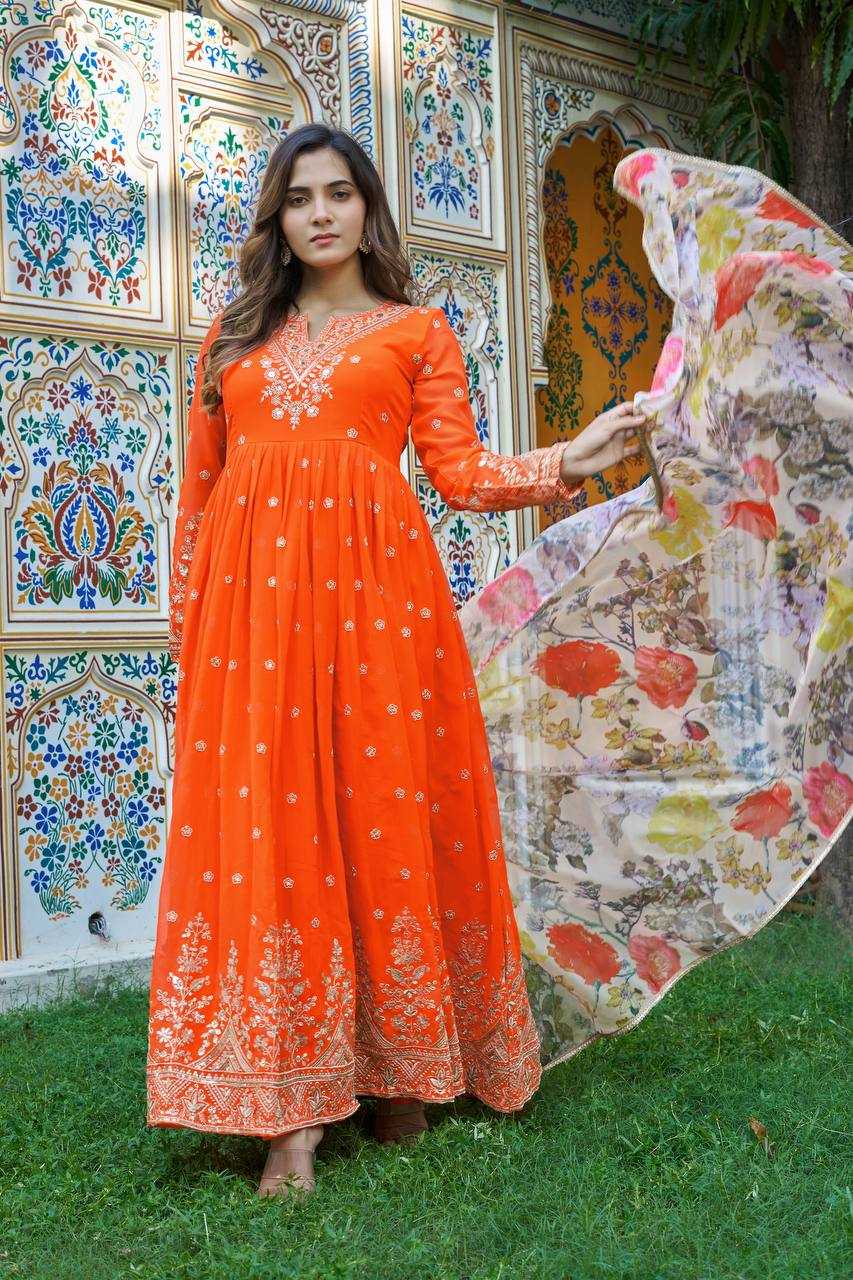 YNF Wholesale Georgette Printed Gowns RIN133 55 | Surat Manufacturer