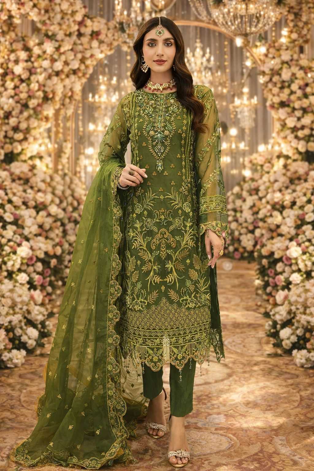 YNF Wholesale Organza Semi Stitched Suits KESH745 1305 | Surat Manufacturer