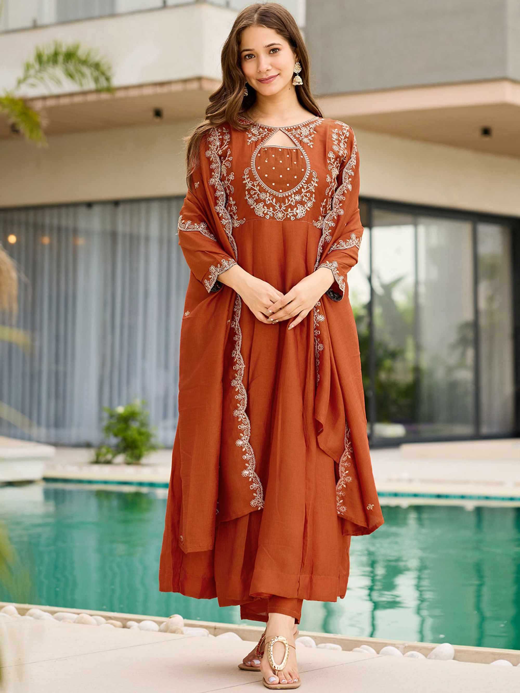YNF Wholesale Vichitra Silk Anarkali Kurtis KESH545 1001 | Surat Manufacturer