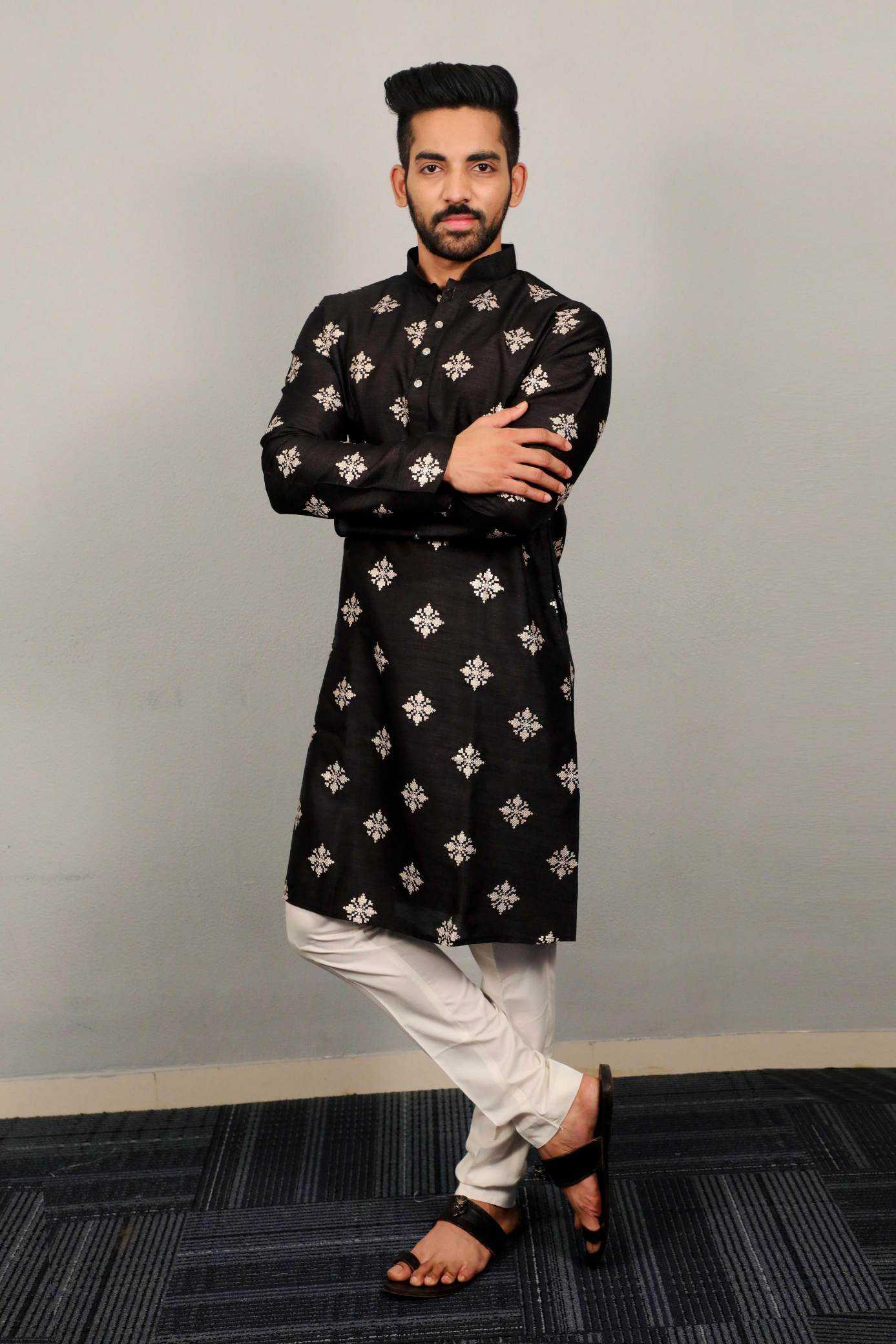 YNF Wholesale Soft Silk Mens Kurtas KESH747 GOLDEN FLOWER | Surat Manufacturer
