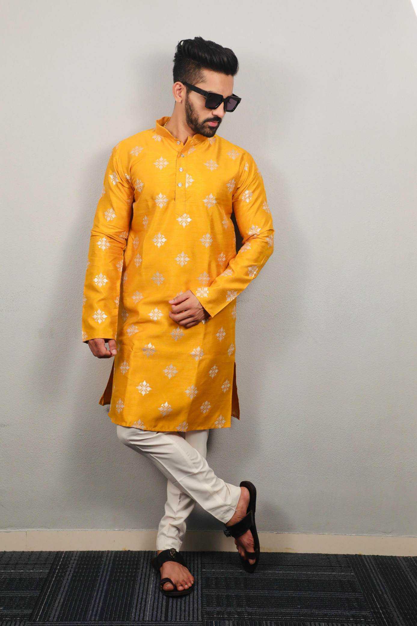 YNF Wholesale Soft Silk Mens Kurtas KESH747 GOLDEN FLOWER | Surat Manufacturer