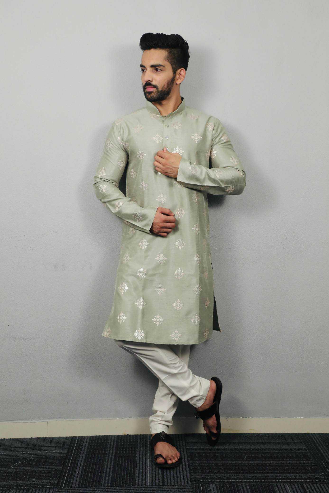YNF Wholesale Soft Silk Mens Kurtas KESH747 GOLDEN FLOWER | Surat Manufacturer