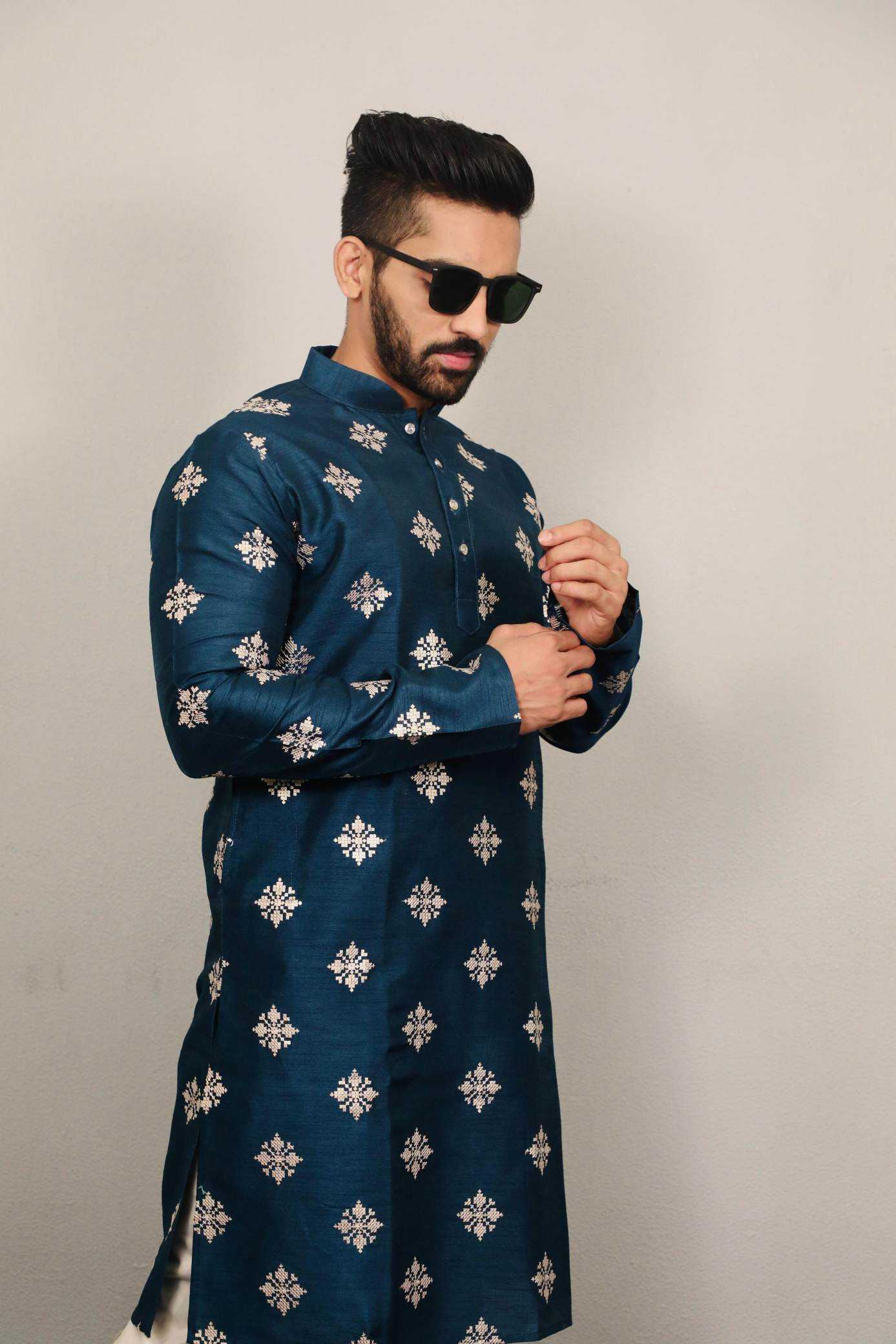 YNF Wholesale Soft Silk Mens Kurtas KESH747 GOLDEN FLOWER | Surat Manufacturer