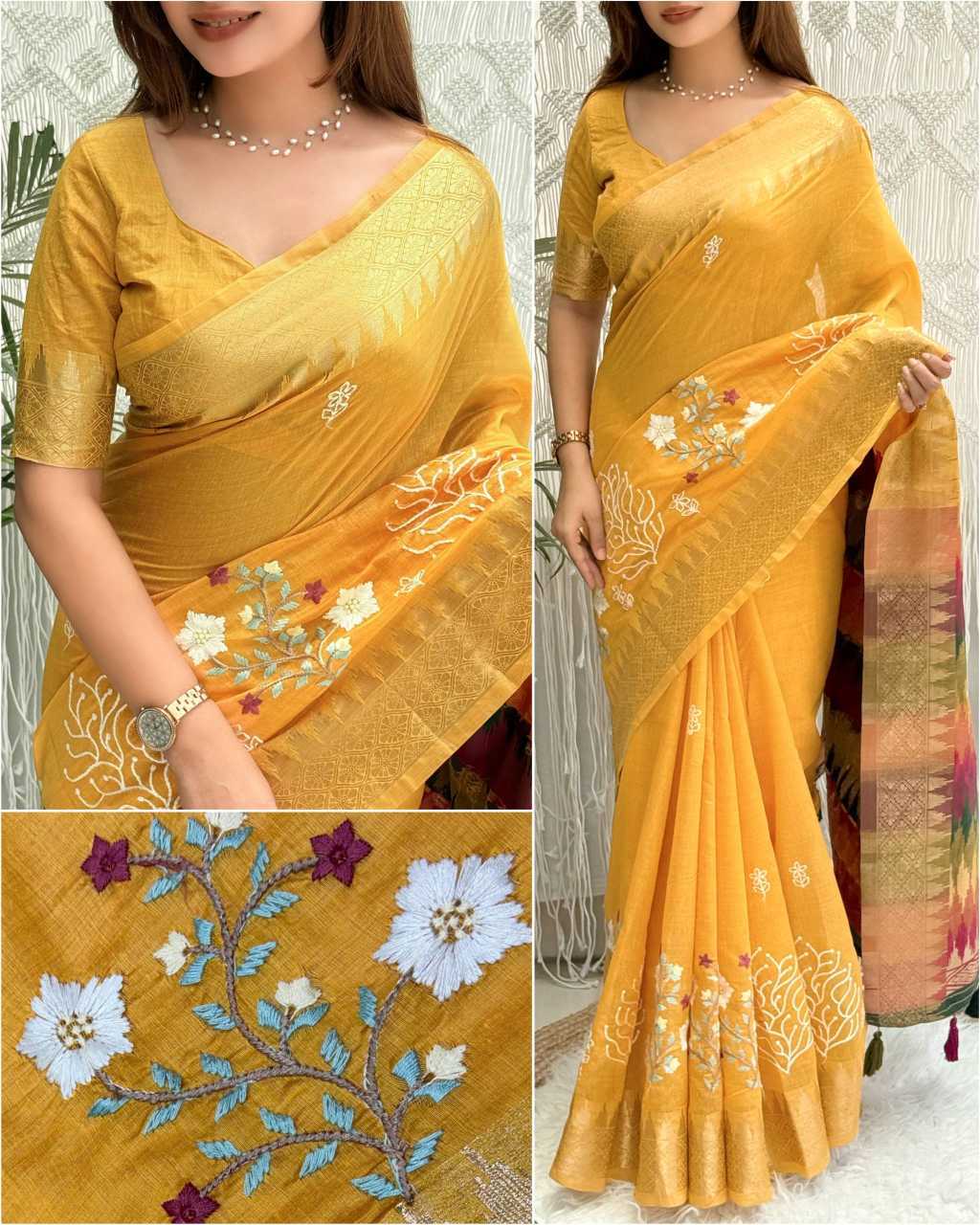 YNF Wholesale Tussar Silk Embroidered Sarees KESH501 Shital | Surat Manufacturer