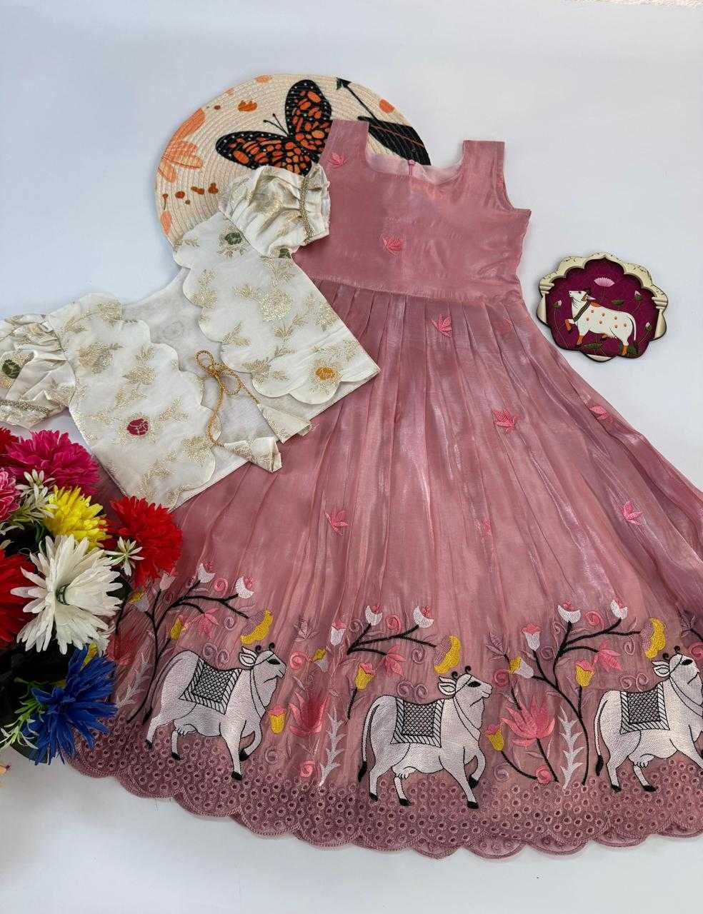 YNF Wholesale Crush Silk Kids Gown  | Surat Manufacturer