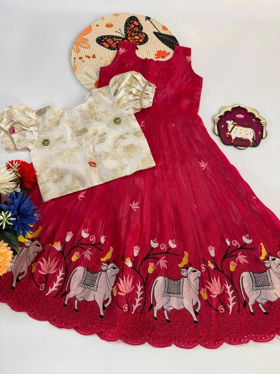 YNF Wholesale Crush Silk Kids Gown  | Surat Manufacturer
