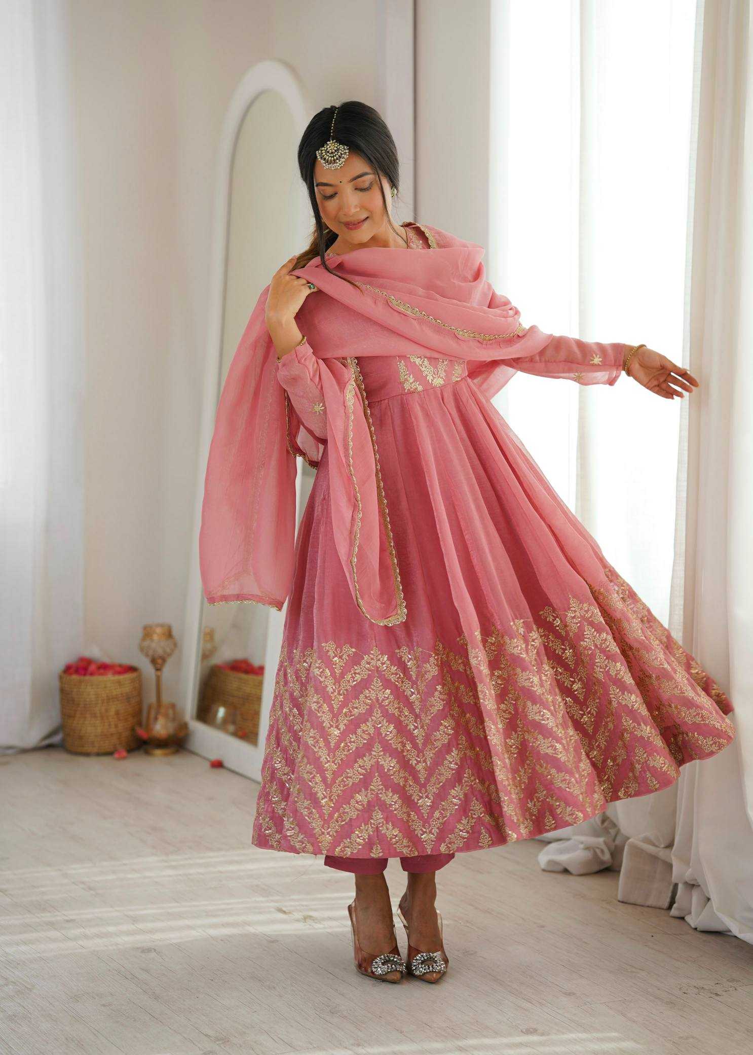 YNF Wholesale Crush Silk Embroidery Gowns  | Surat Manufacturer