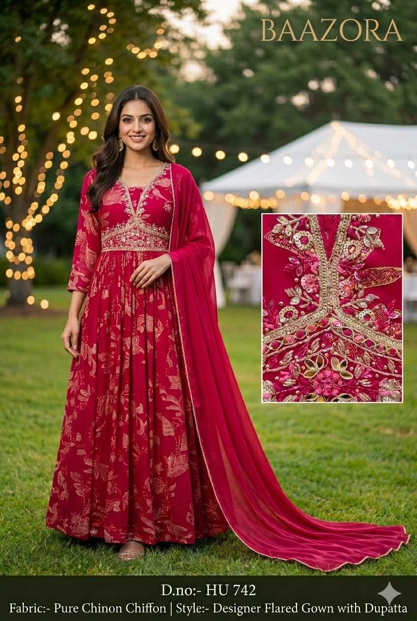 YNF Wholesale Chiffon Gown With Dupatta  | Surat Manufacturer