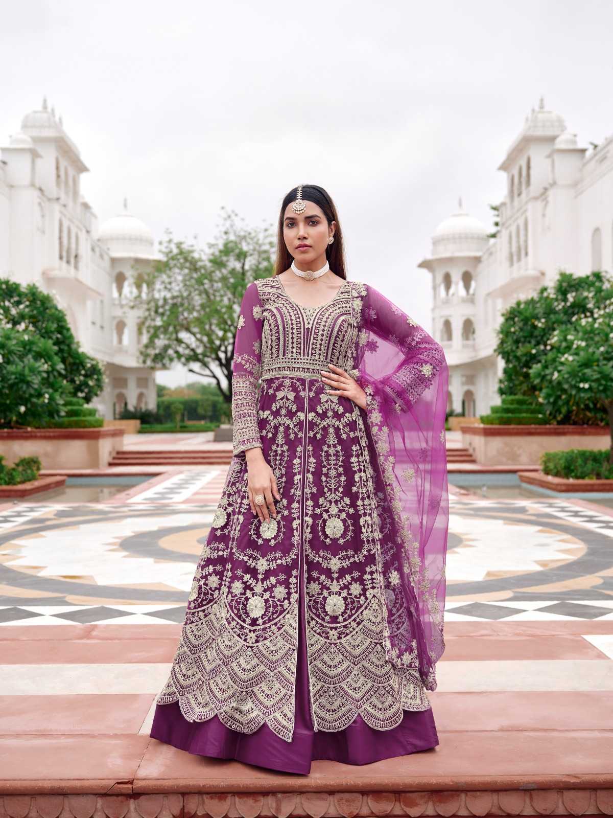 YNF Wholesale Butterfly Net Embroidery Gowns  | Surat Manufacturer