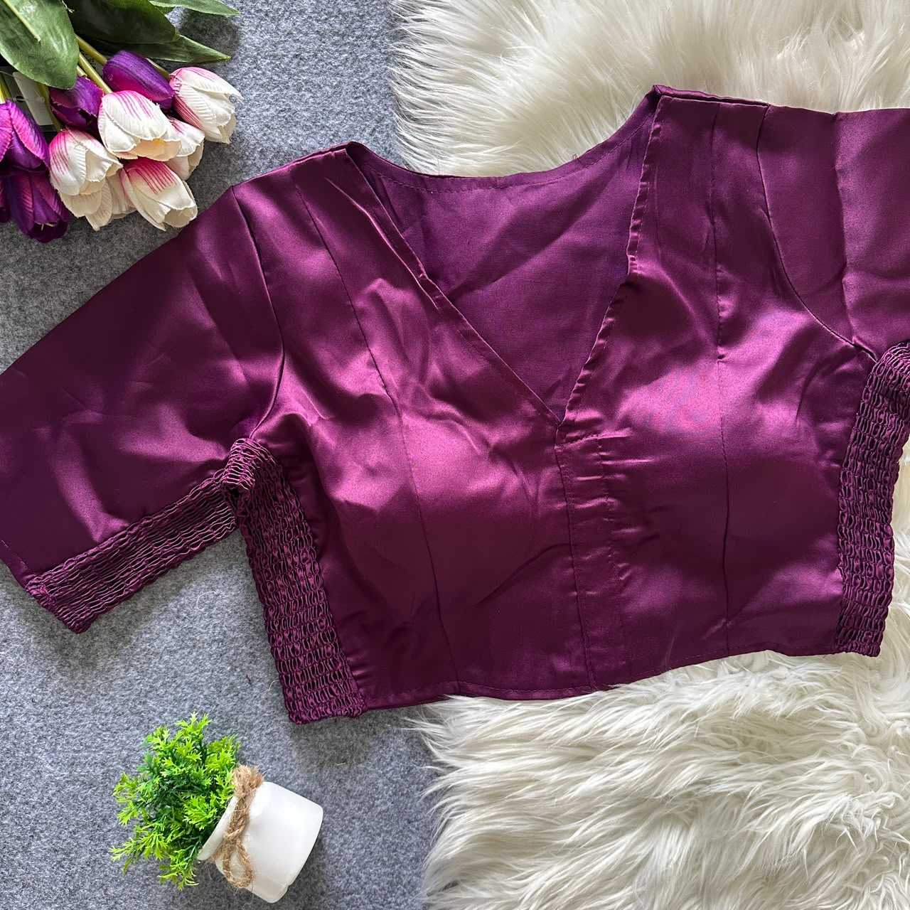 YNF Wholesale Heavy Silk V-Neck Blouses  | Surat Manufacturer