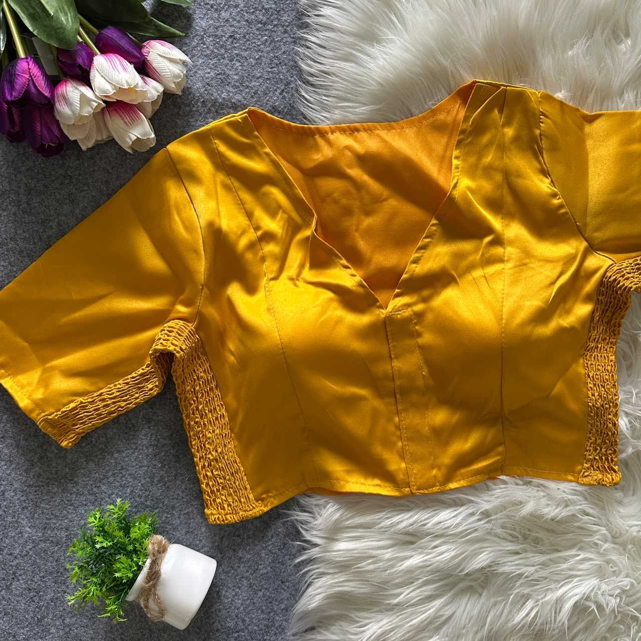 YNF Wholesale Heavy Silk V-Neck Blouses  | Surat Manufacturer