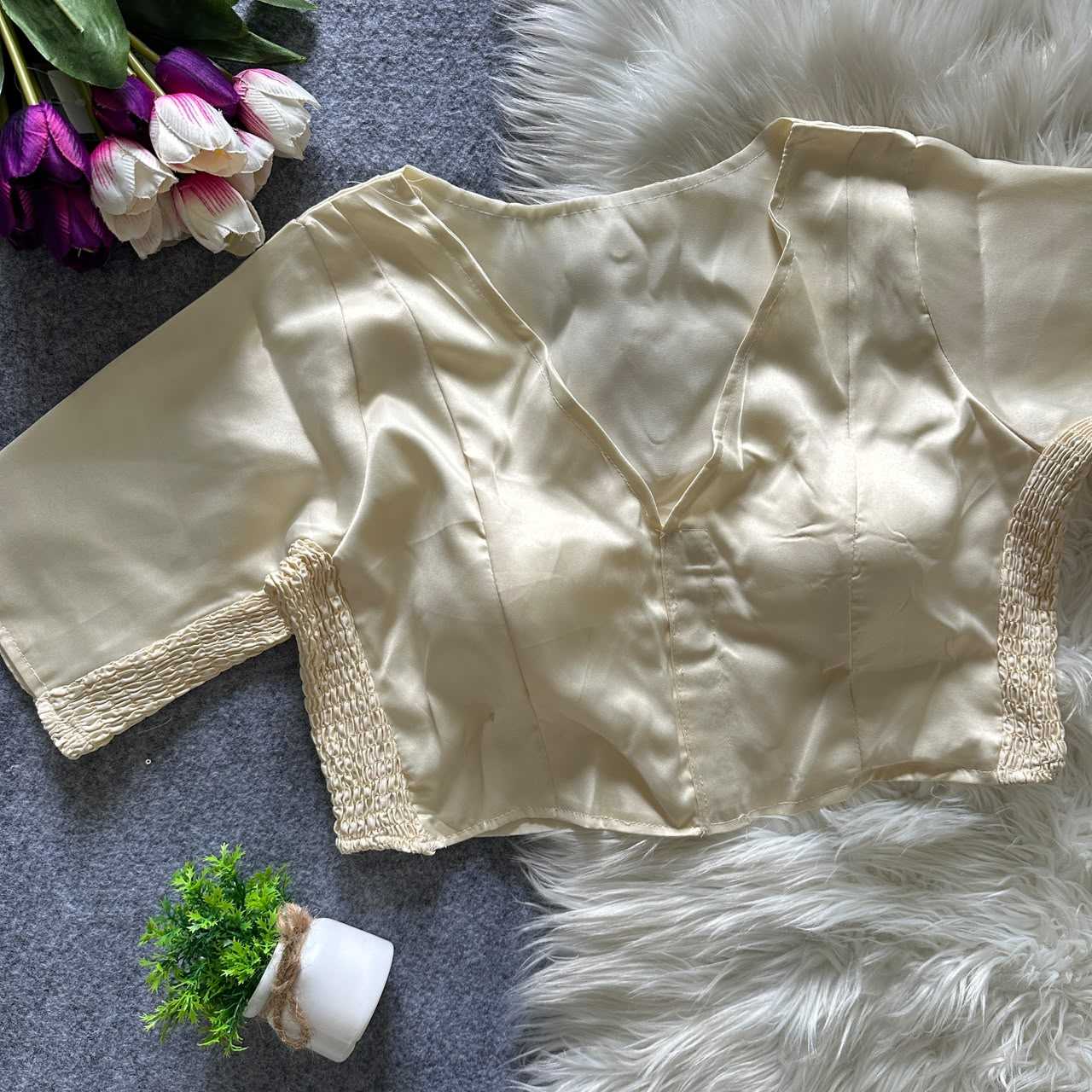 YNF Wholesale Heavy Silk V-Neck Blouses  | Surat Manufacturer