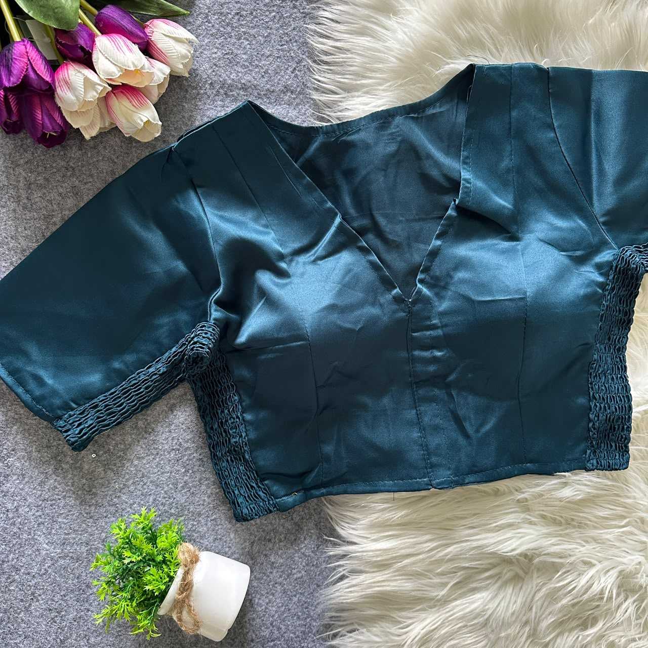 YNF Wholesale Heavy Silk V-Neck Blouses  | Surat Manufacturer
