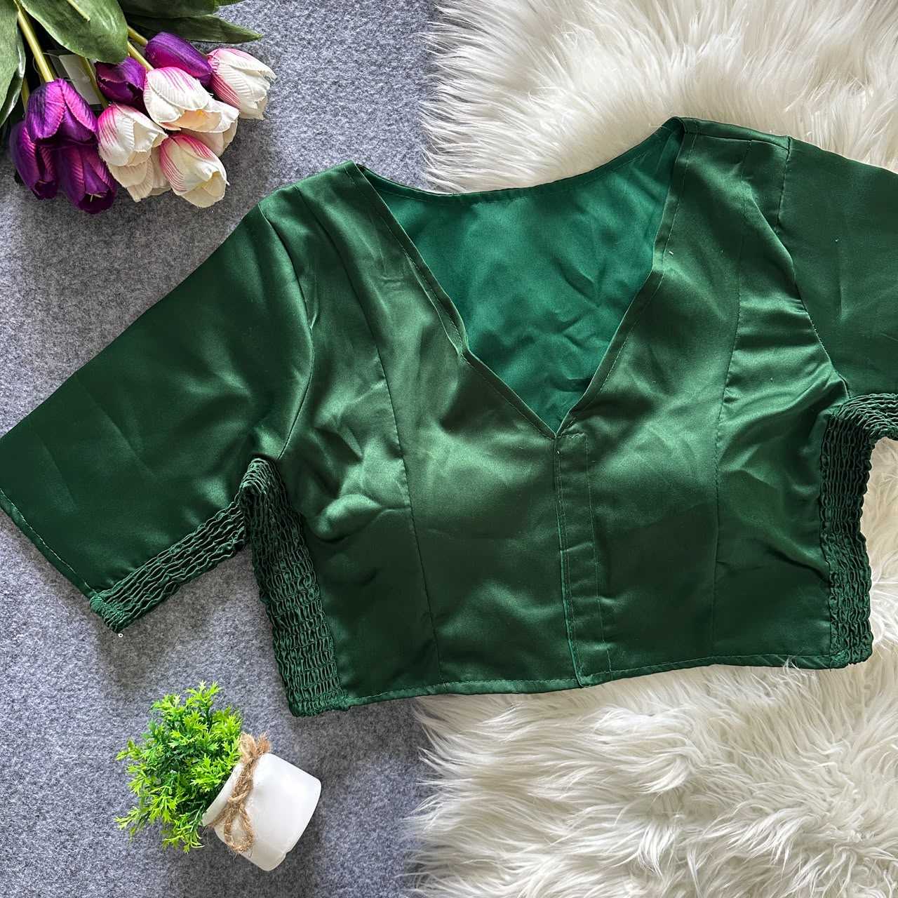 YNF Wholesale Heavy Silk V-Neck Blouses  | Surat Manufacturer