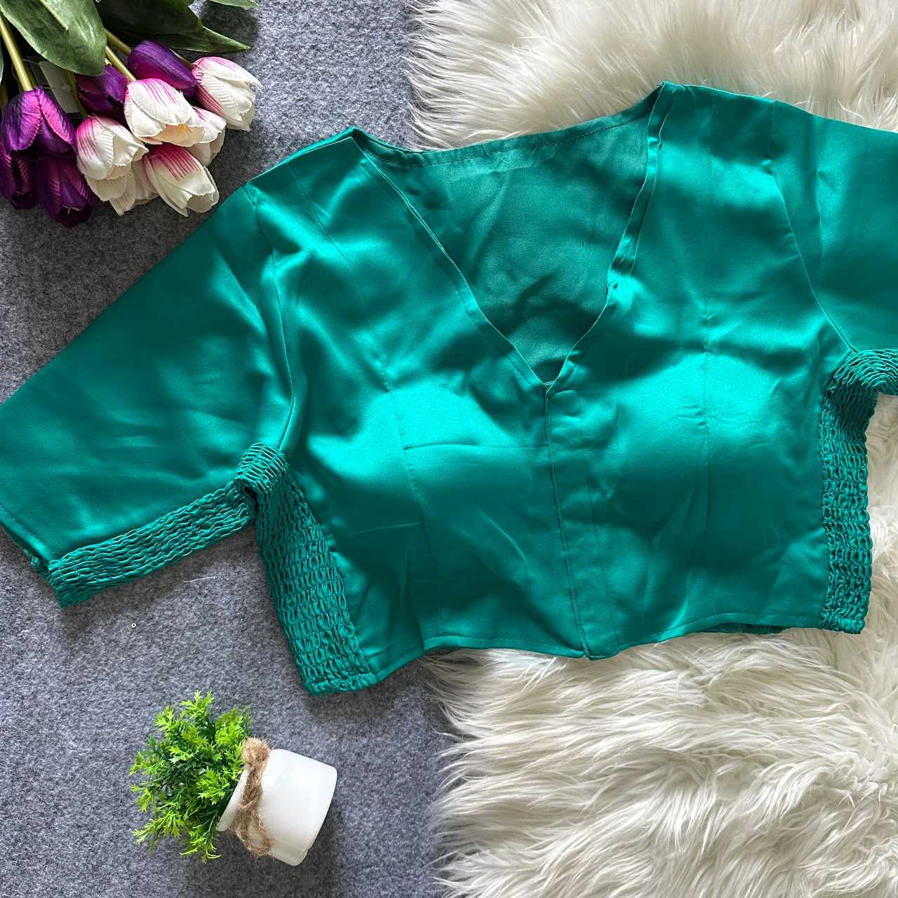 YNF Wholesale Heavy Silk V-Neck Blouses  | Surat Manufacturer