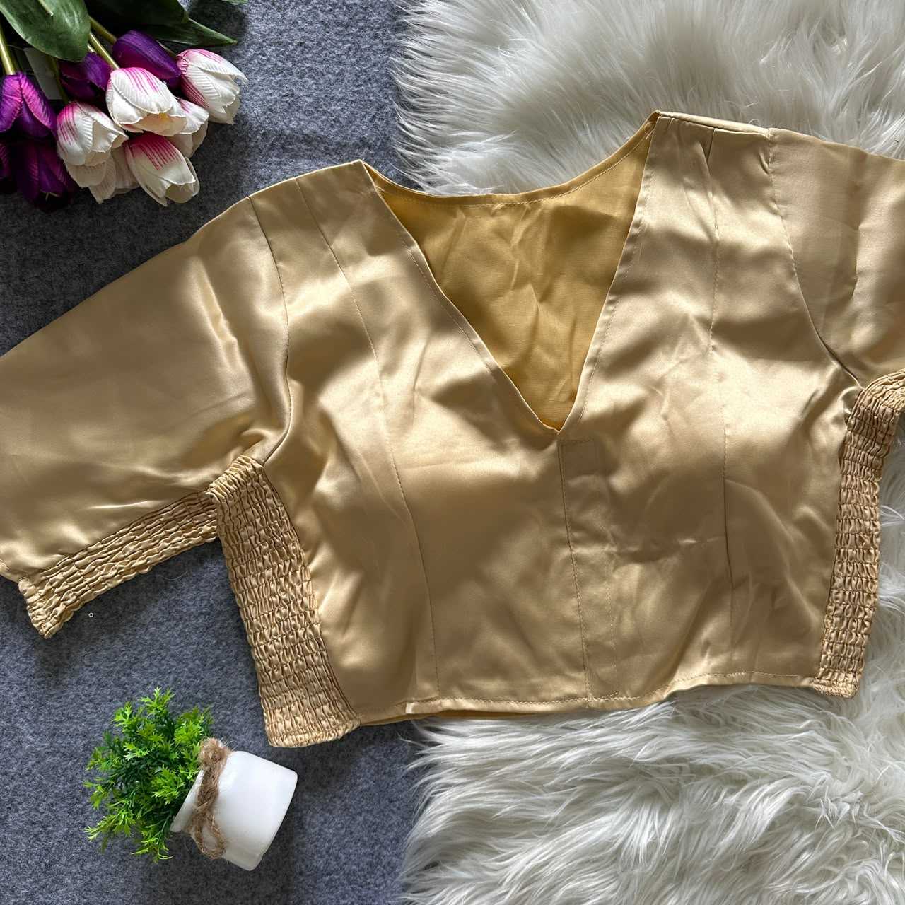 YNF Wholesale Heavy Silk V-Neck Blouses  | Surat Manufacturer