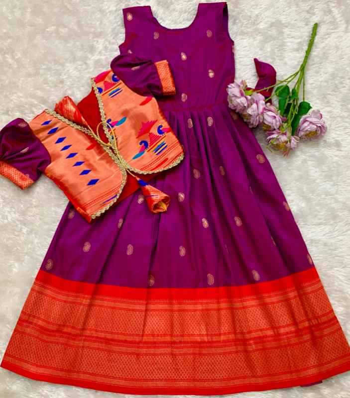 YNF Wholesale Paithani Silk Kids Gown  | Surat Manufacturer