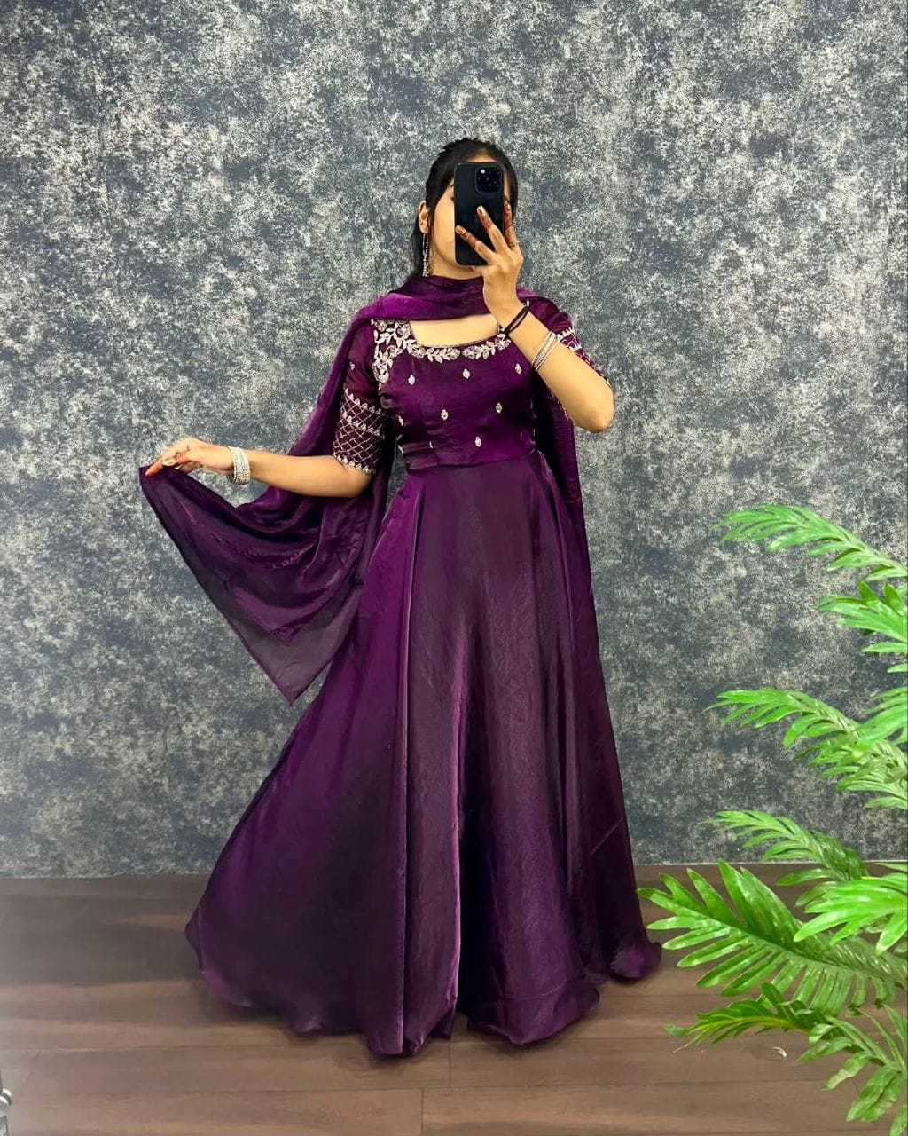 Keevaa Exporter  Satin Embroidery Gowns - YNF Online