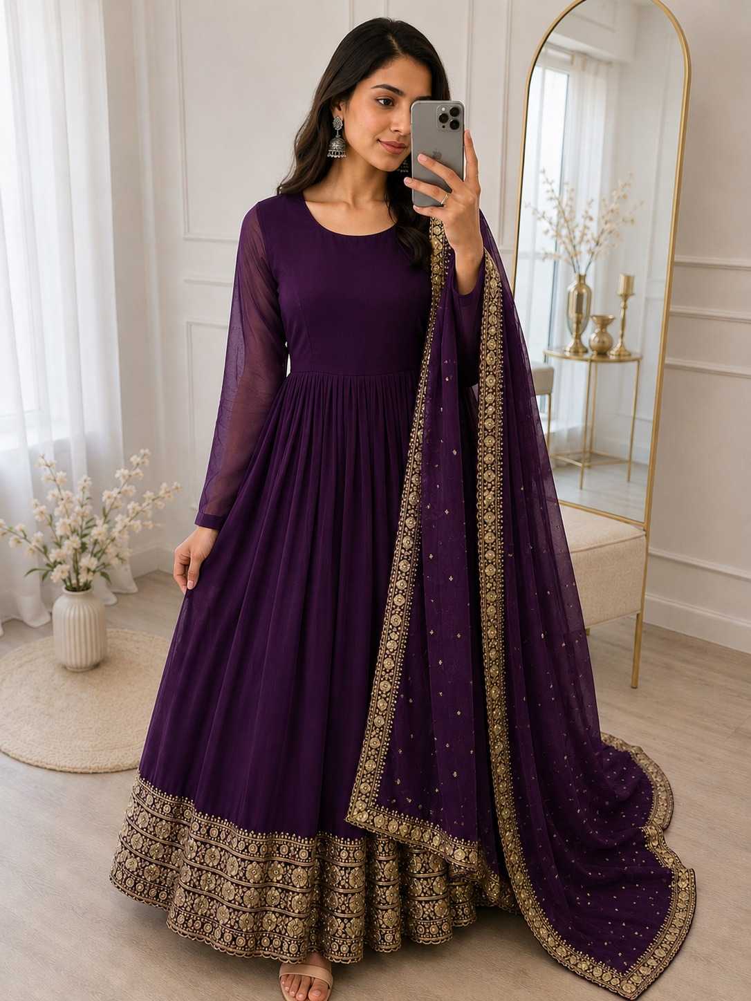 YNF Wholesale Faux Georgette Embroidery Gowns  | Surat Manufacturer