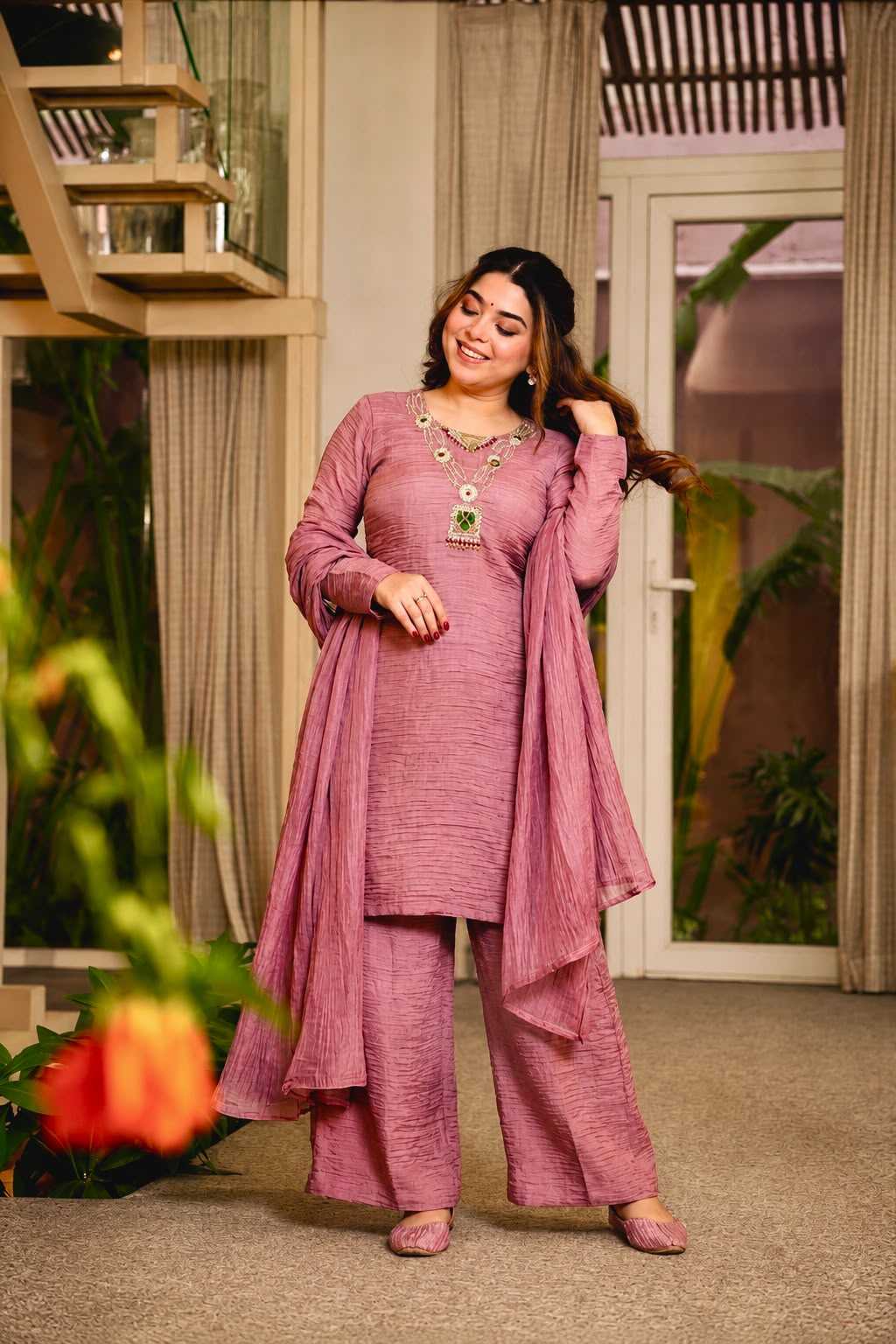 YNF Wholesale Crush Silk Palazzo Suit  | Surat Manufacturer