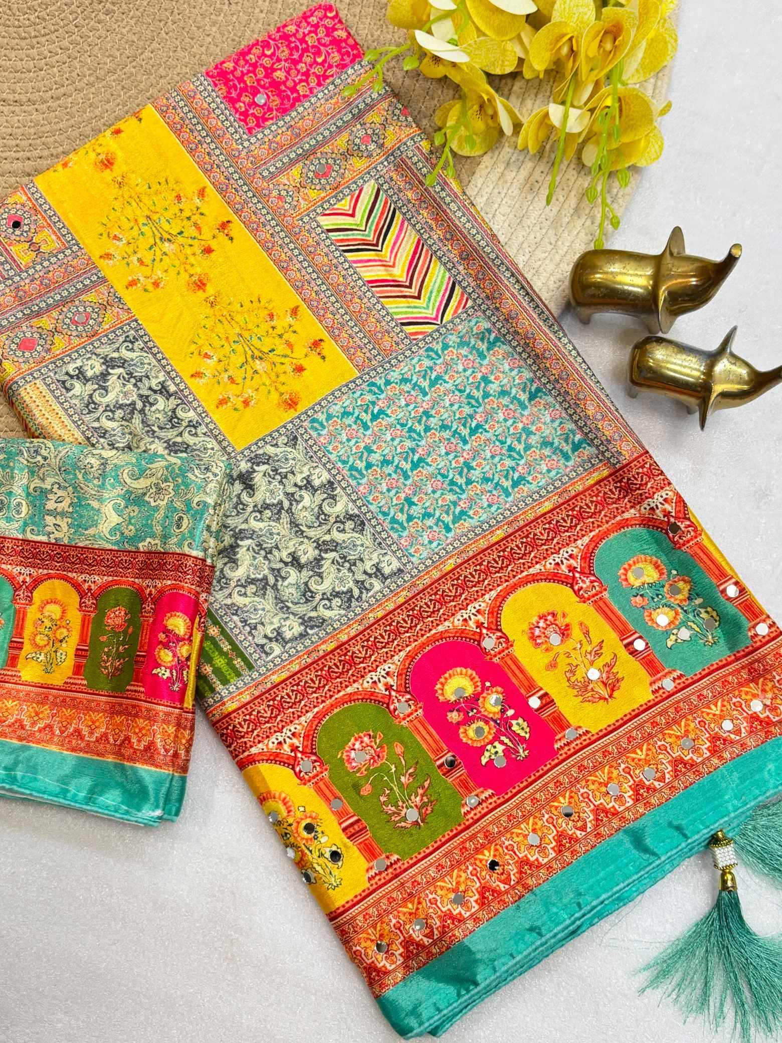 YNF Wholesale Chinon Printed Sarees  | Surat Manufacturer