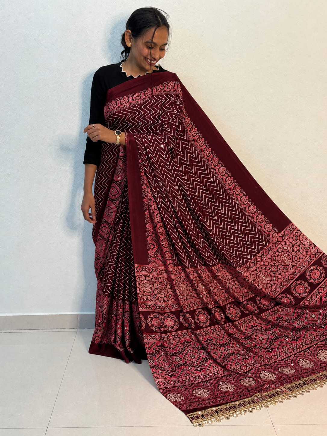 YNF Wholesale Satin Ajrakh Sarees  | Surat Manufacturer