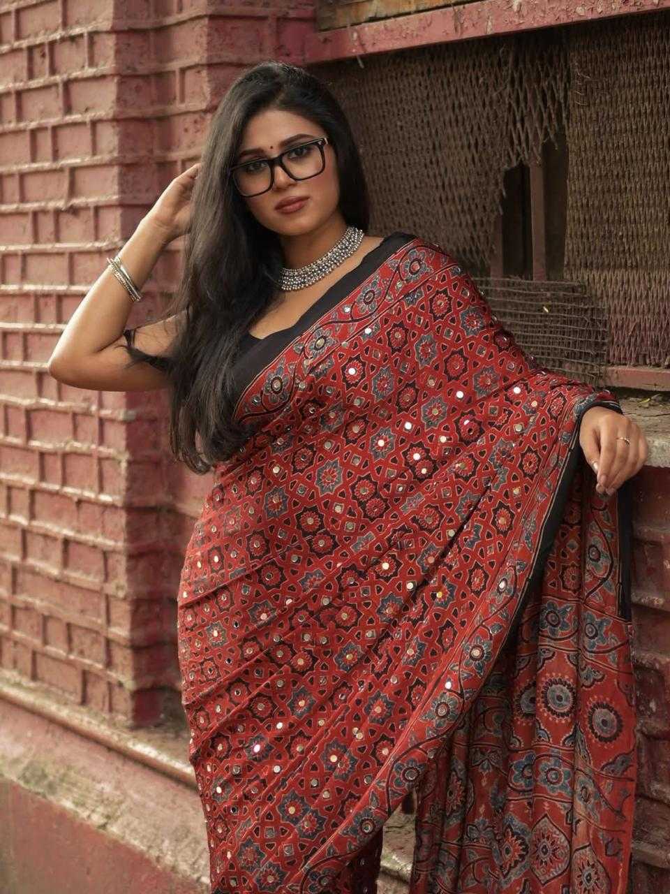 YNF Wholesale Satin Ajrakh Sarees  | Surat Manufacturer