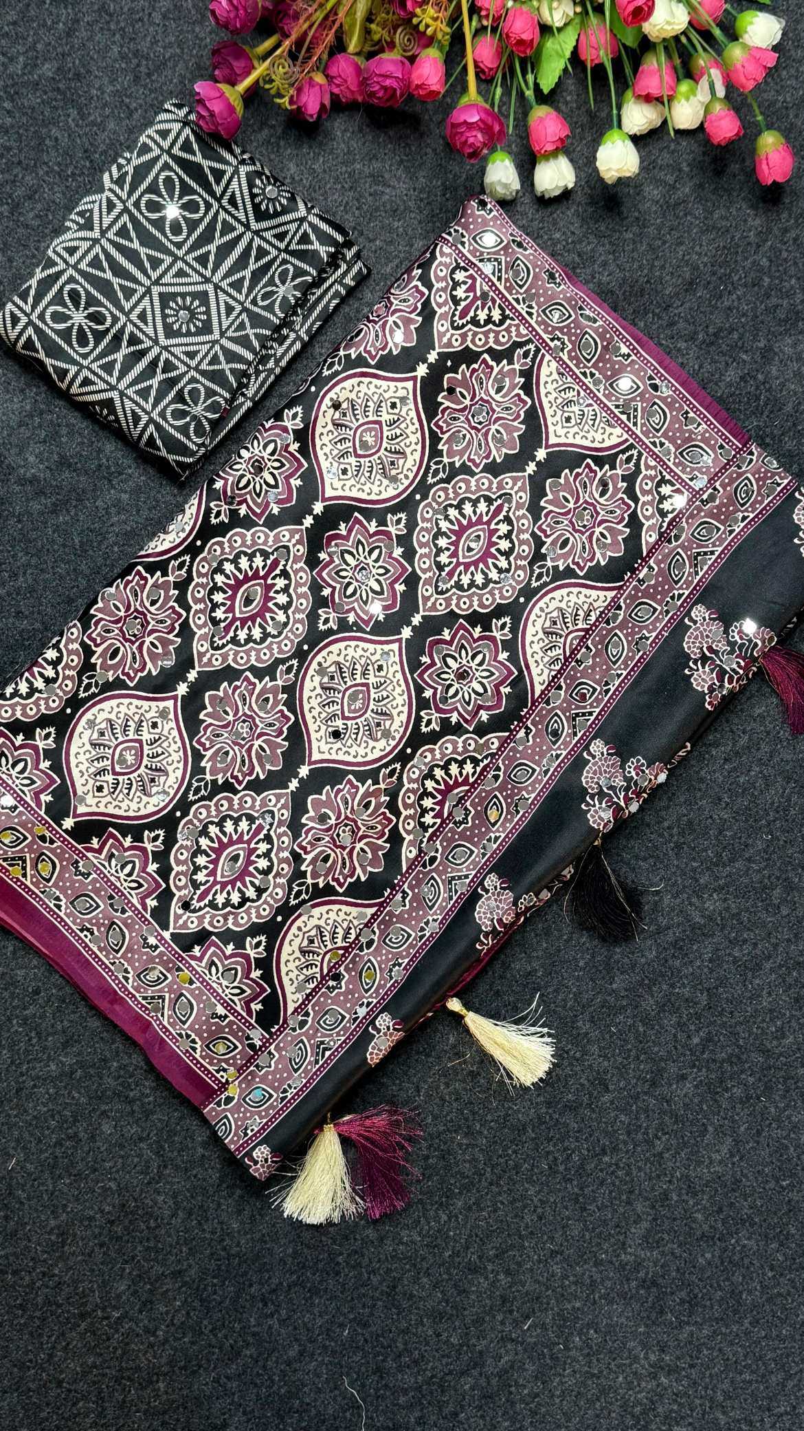 YNF Wholesale Satin Ajrakh Sarees KESH203 Ajrakh Tulips -16 | Surat Manufacturer