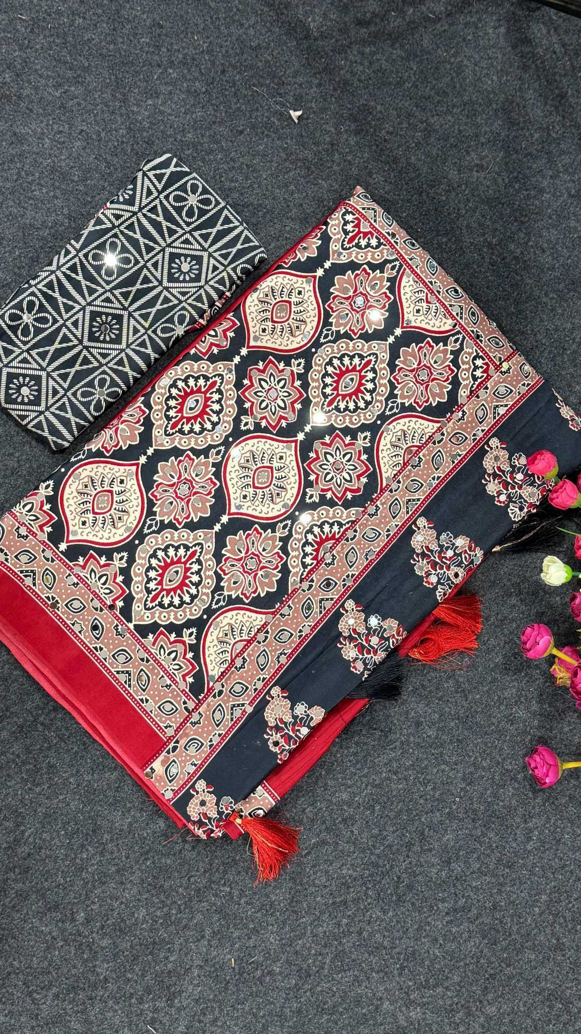 YNF Wholesale Satin Ajrakh Sarees KESH203 Ajrakh Tulips -16 | Surat Manufacturer