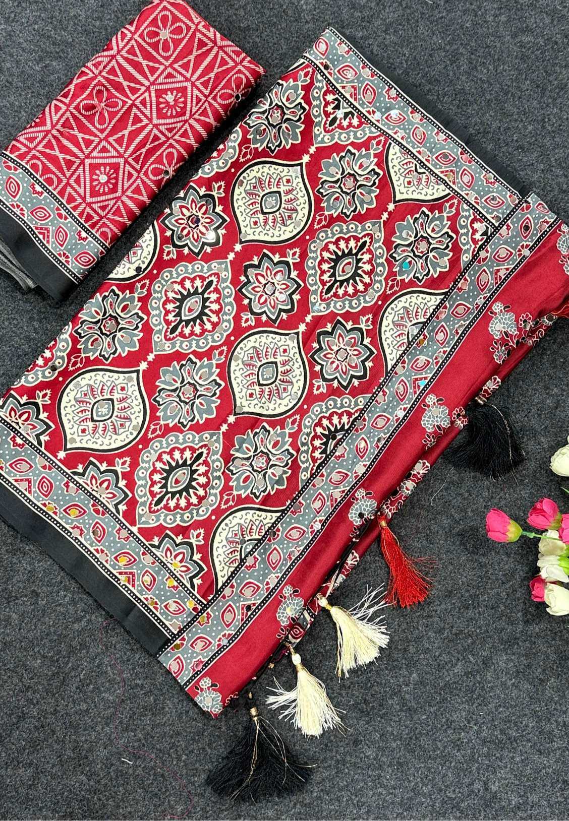 YNF Wholesale Satin Ajrakh Sarees KESH203 Ajrakh Tulips -16 | Surat Manufacturer
