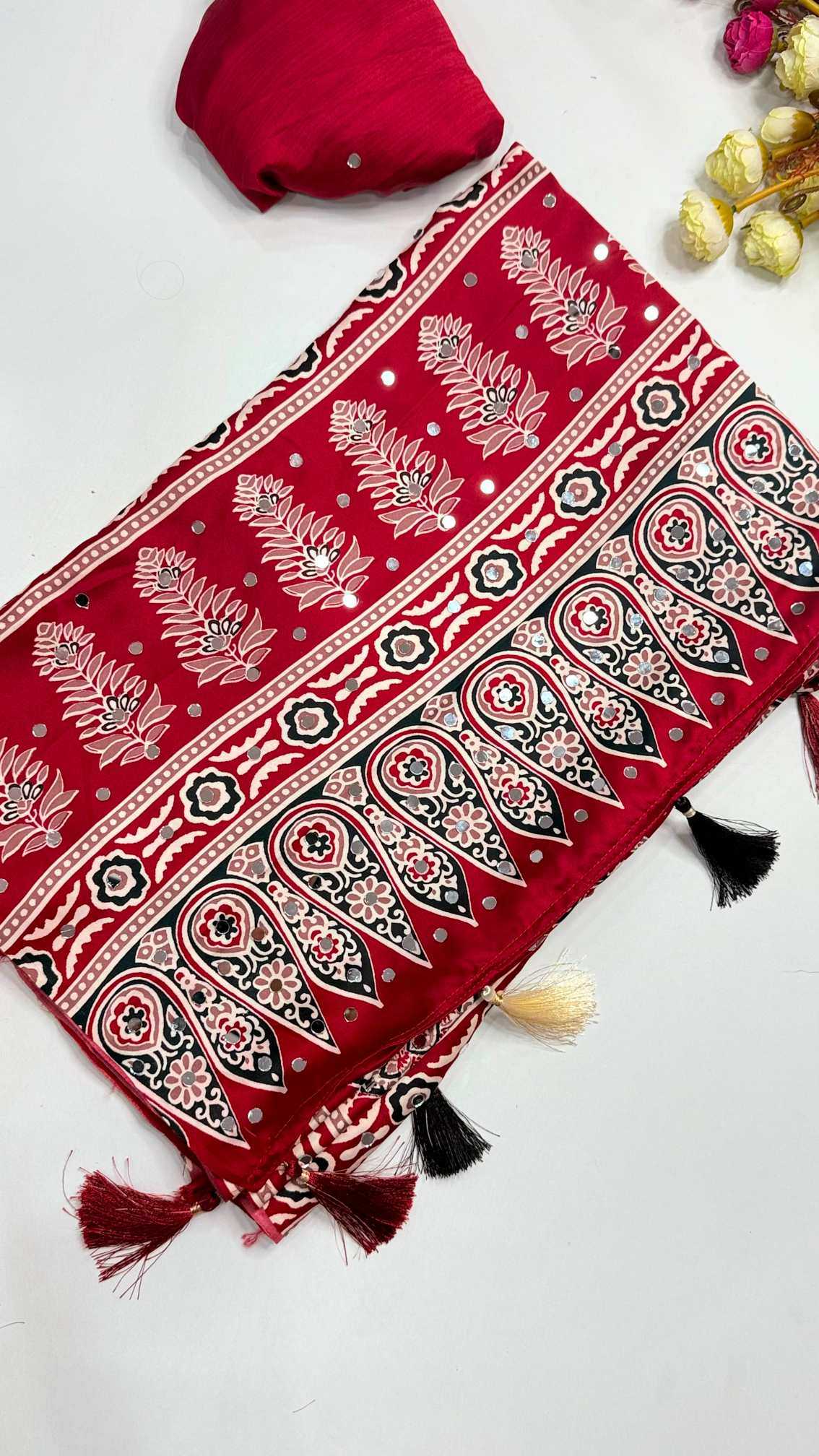 YNF Wholesale Dull Moss Ajrakh Sarees  | Surat Manufacturer