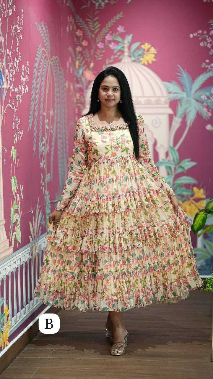 YNF Wholesale Chinon Silk Party Wear Gowns KESH210 Neck | Surat Manufacturer