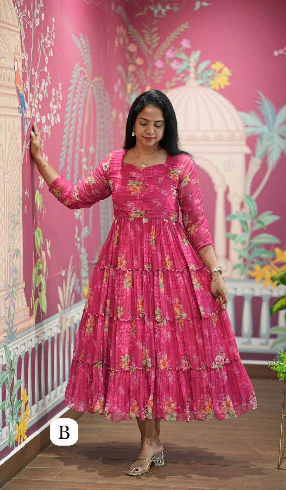 YNF Wholesale Chinon Silk Party Wear Gowns KESH210 Neck | Surat Manufacturer