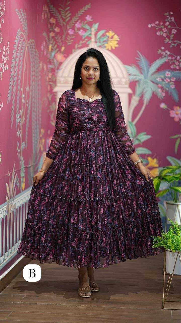 YNF Wholesale Chinon Silk Party Wear Gowns KESH210 Neck | Surat Manufacturer